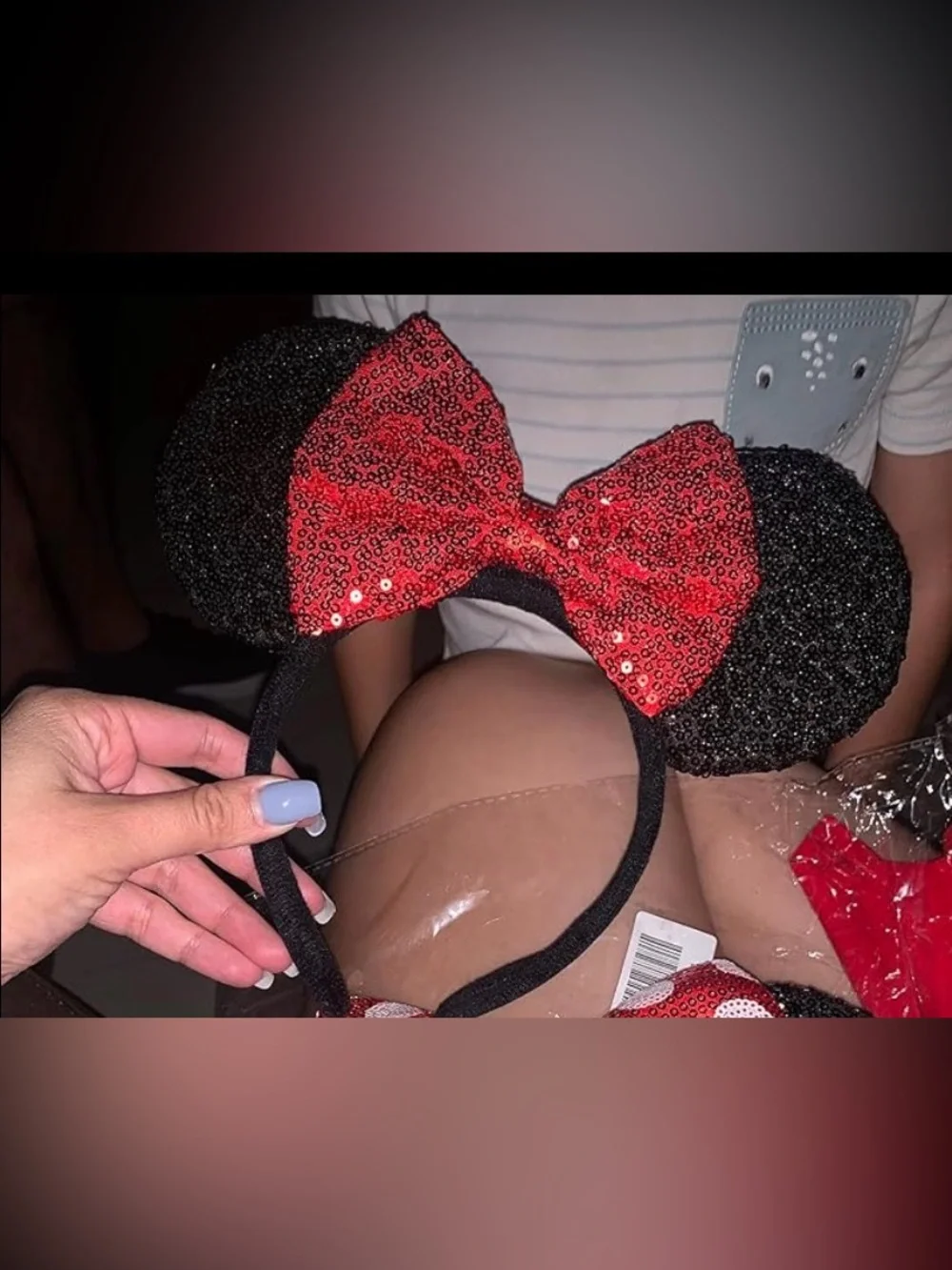 Sequin Minnie Mouse Ear Headband with Red Bow